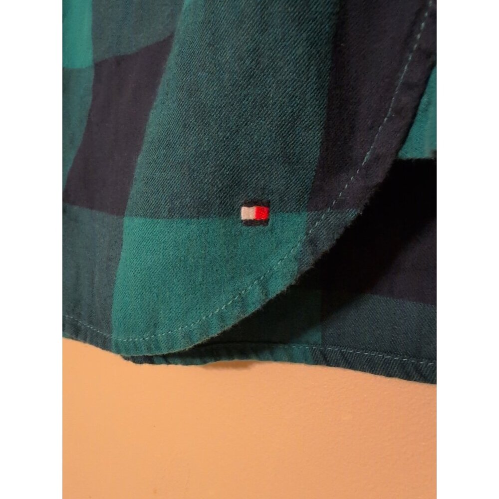 Tommy Hilfiger Plaid Flannel Shirt Women’s Small Green Long Sleeve 1/4 Button - Picture 4 of 7